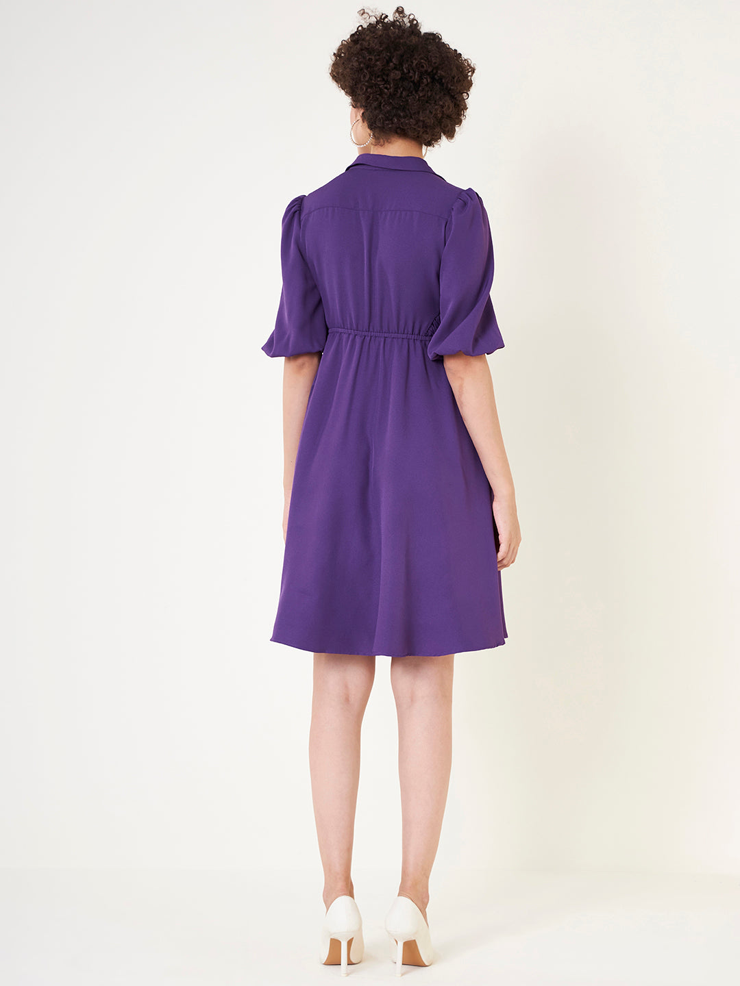 Purple Solid Cutout Midi Dress