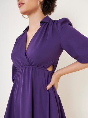 Purple Solid Cutout Midi Dress