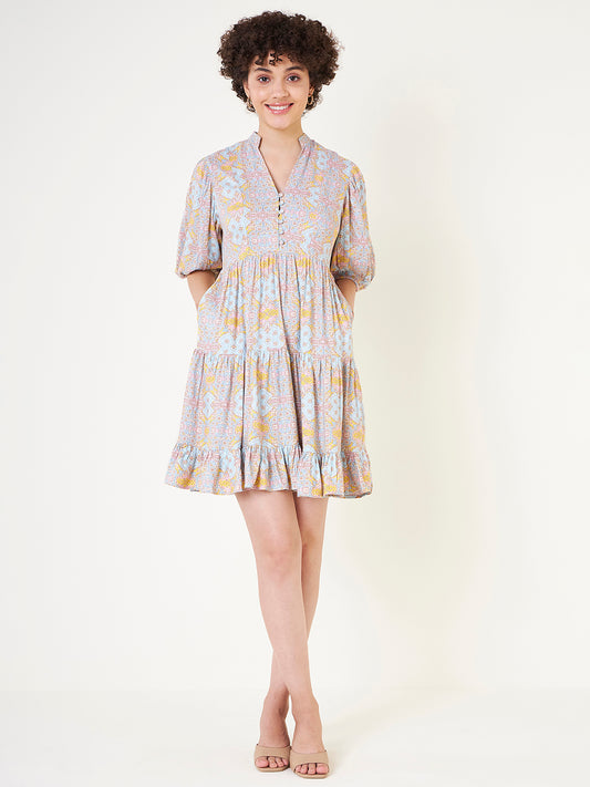 Pastel Blue Abstract Mini Dress