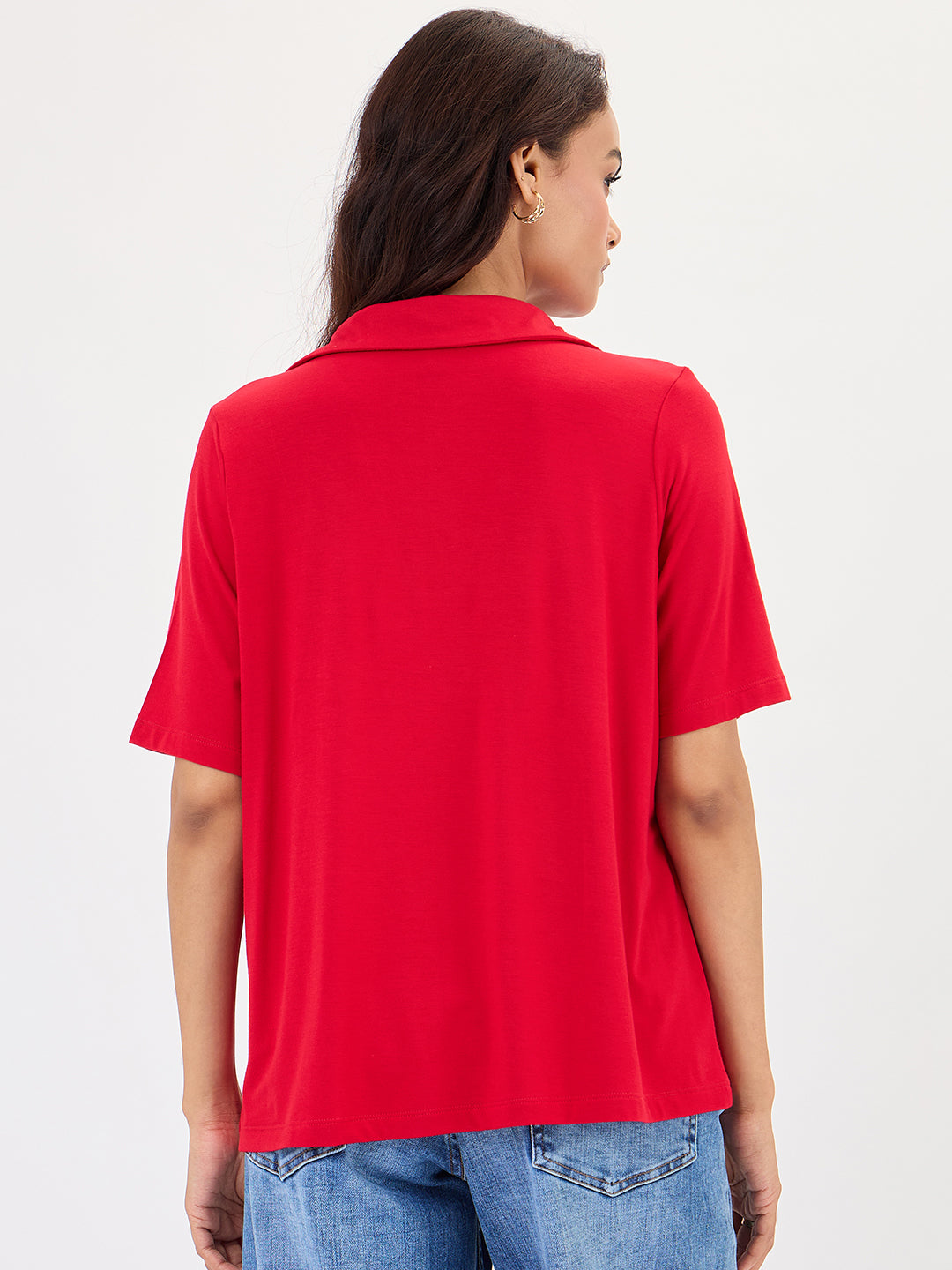 Bamboo Red Knit Collared T-Shirt
