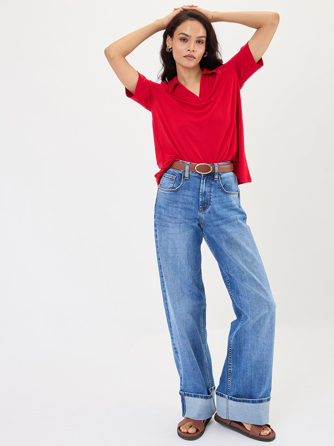 Bamboo Red Knit Collared T-Shirt