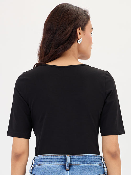 Black Cotton Knit Bodysuit