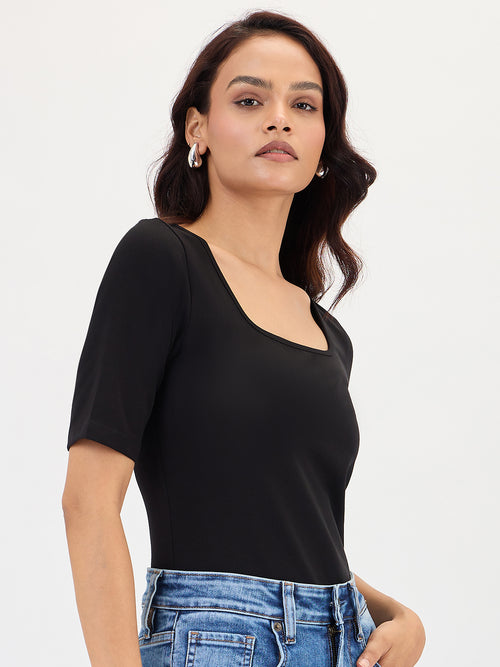 Black Cotton Knit Bodysuit