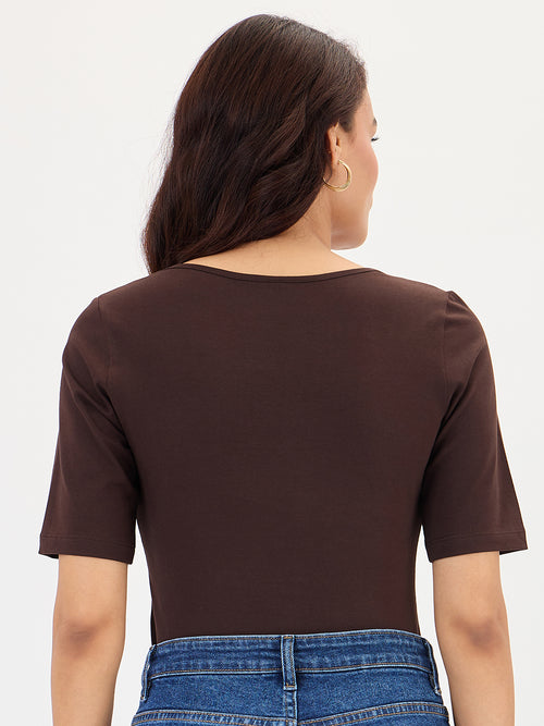 Brown Cotton Knit Bodysuit