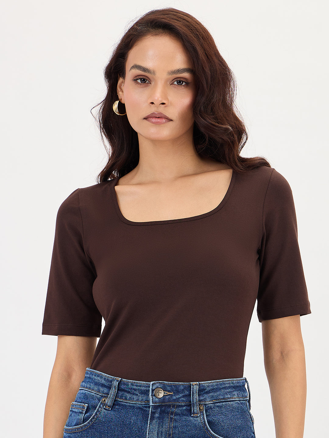 Brown Cotton Knit Bodysuit