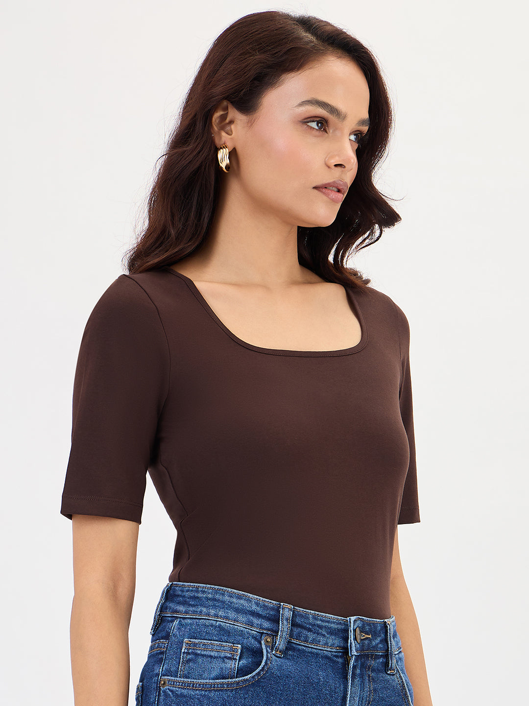 Brown Cotton Knit Bodysuit