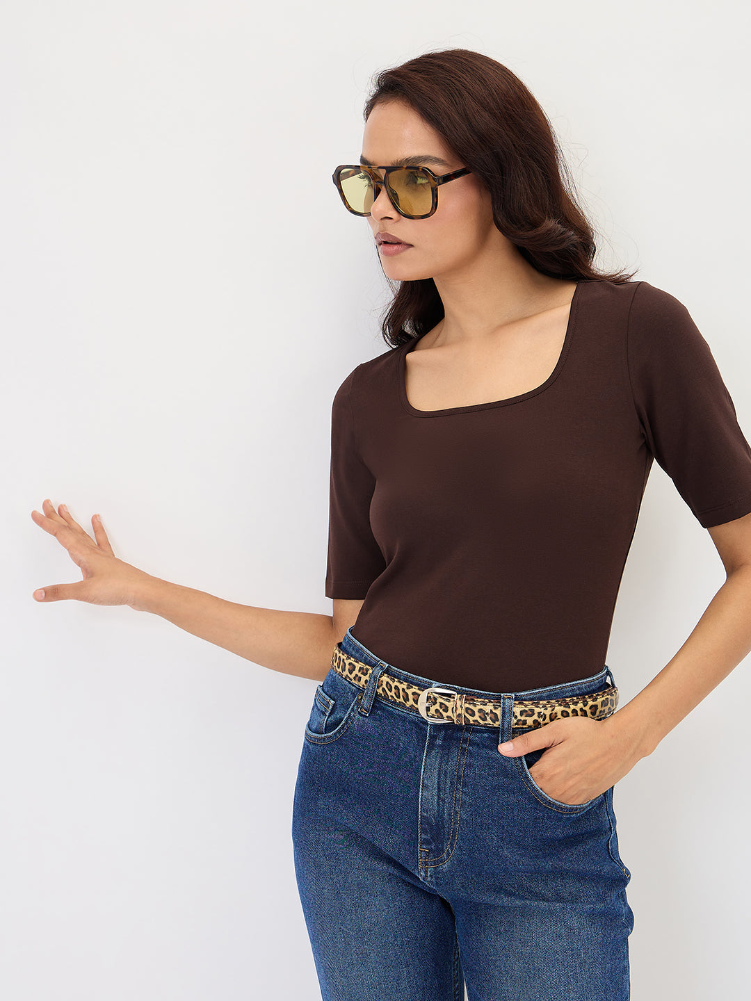 Brown Cotton Knit Bodysuit