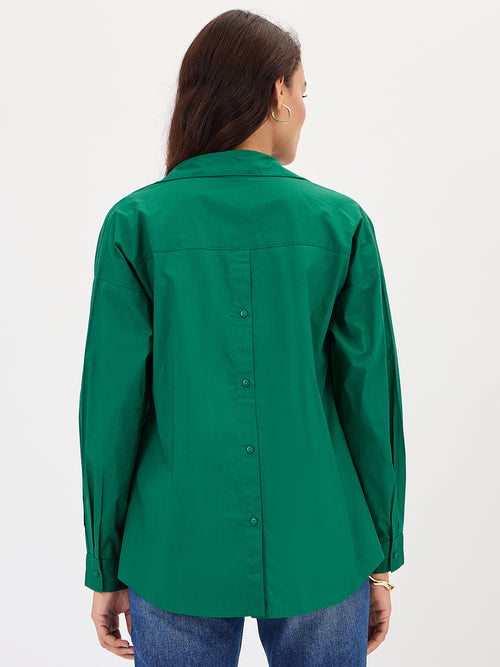 Green Poplin Back Button Detailing Shirt