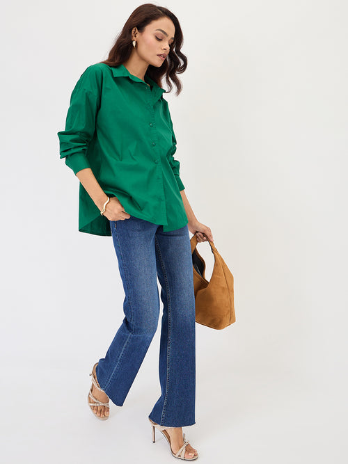 Green Poplin Back Button Detailing Shirt