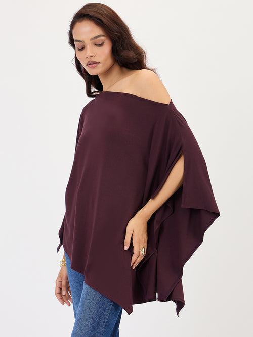 Wine One Shoulder Knitted Kimono Top