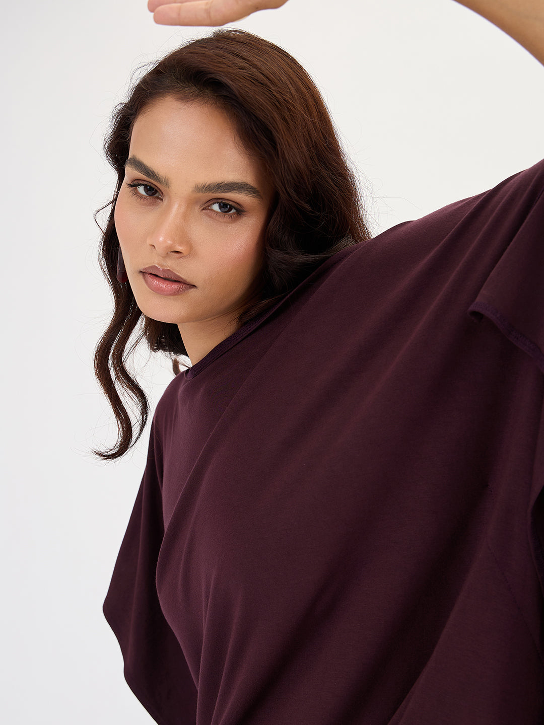 Wine One Shoulder Knitted Kimono Top
