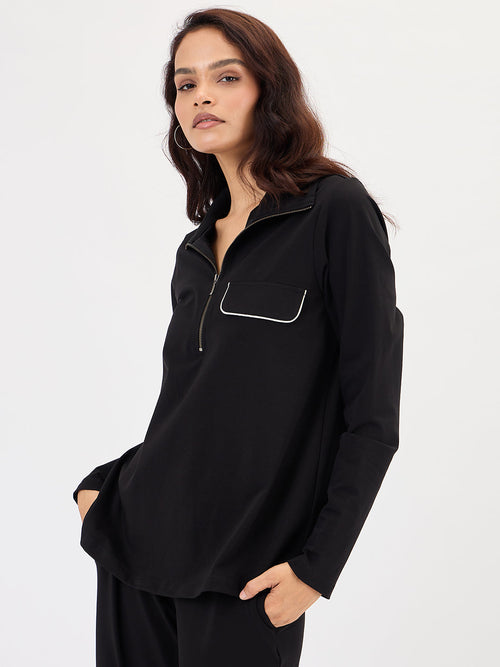 Black Piping Detail Travel Top