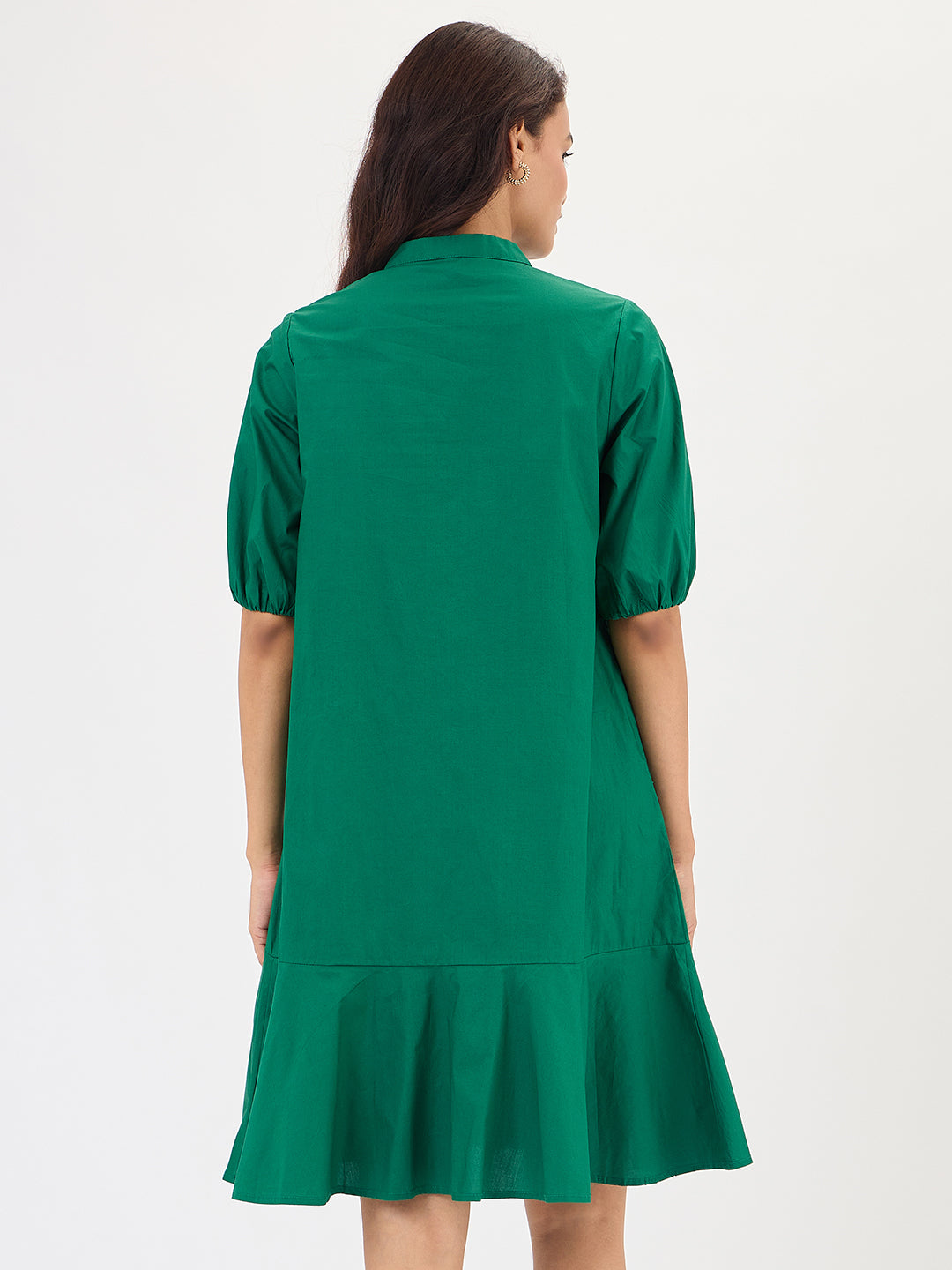 Green Poplin Button Down Knee Length Dress