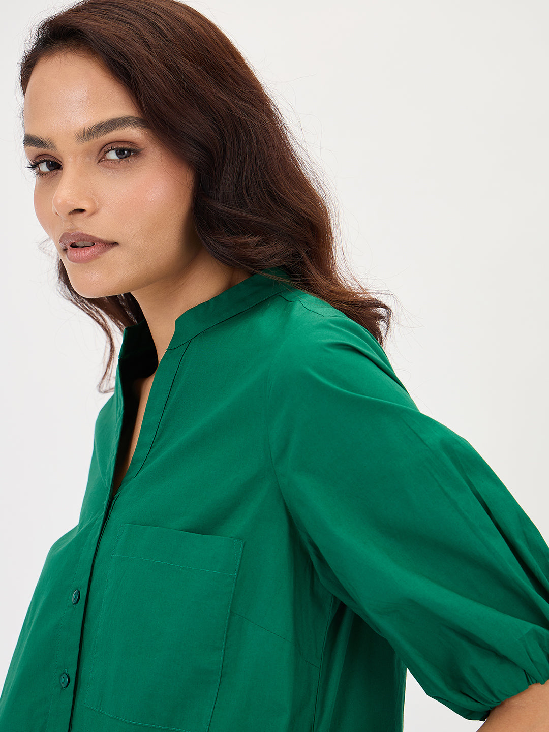 Green Poplin Button Down Knee Length Dress