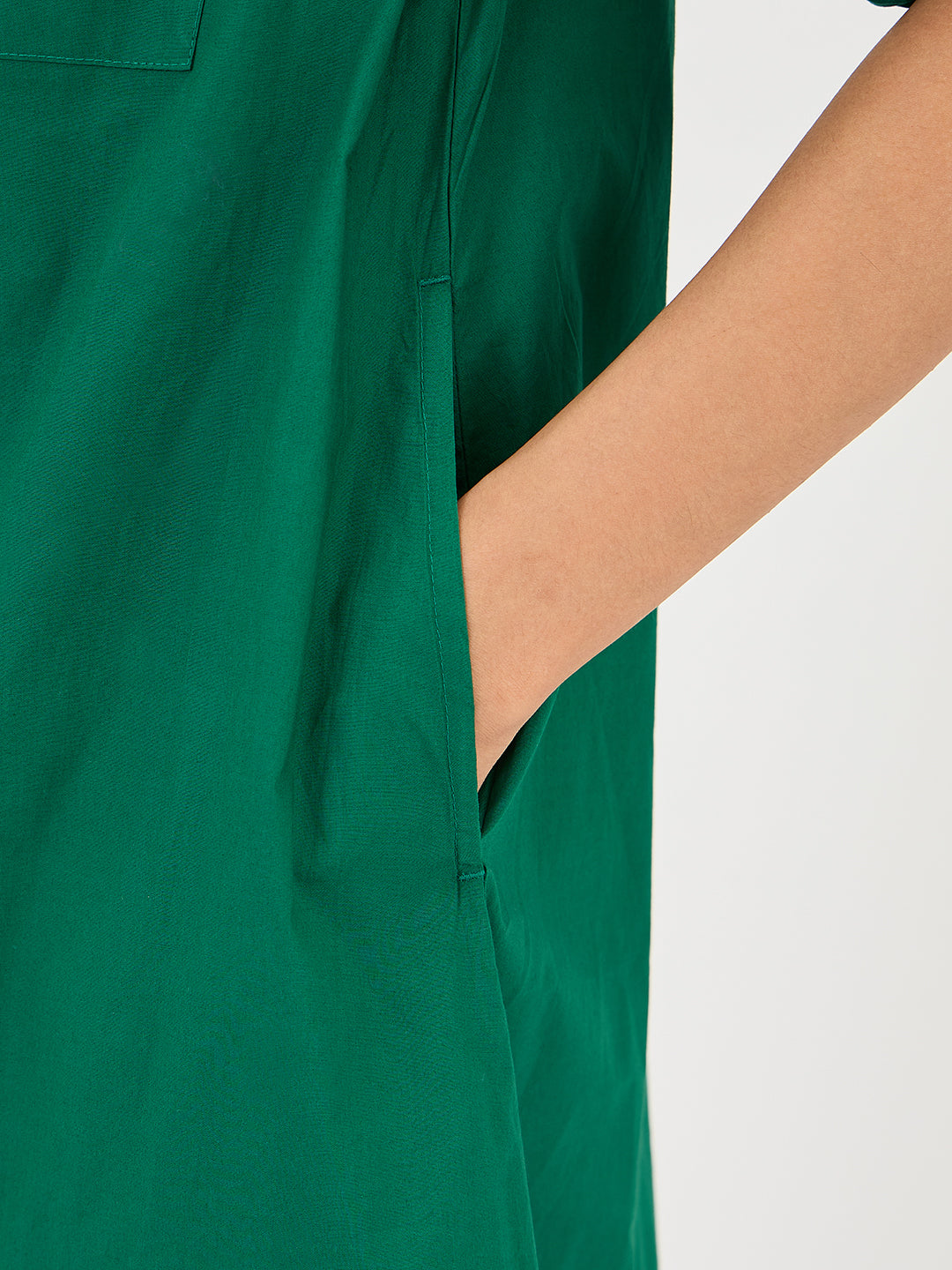 Green Poplin Button Down Knee Length Dress