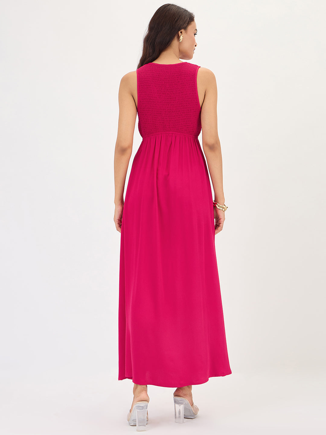 Hot Pink Smocked Maxi Dress
