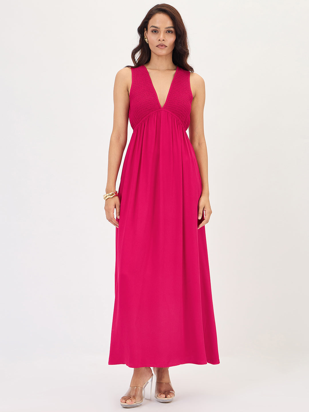 Hot Pink Smocked Maxi Dress