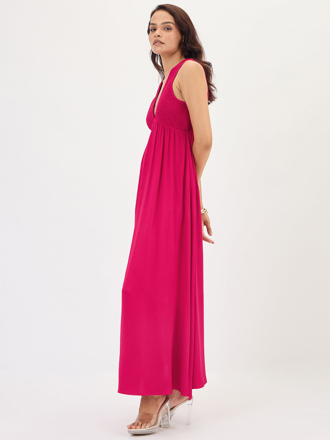 Hot Pink Smocked Maxi Dress