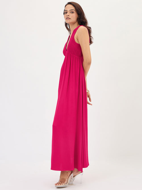 Hot Pink Smocked Maxi Dress