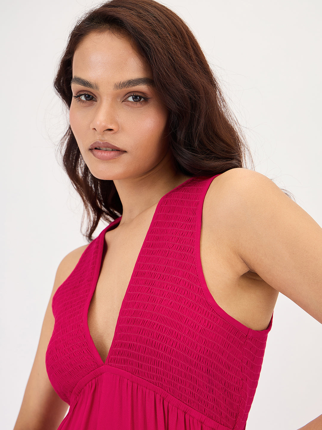 Hot Pink Smocked Maxi Dress