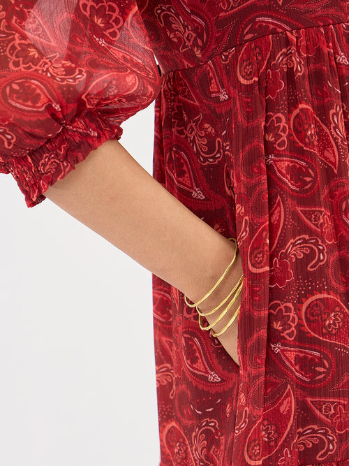 Maroon Paisley Tiered Maxi Dress