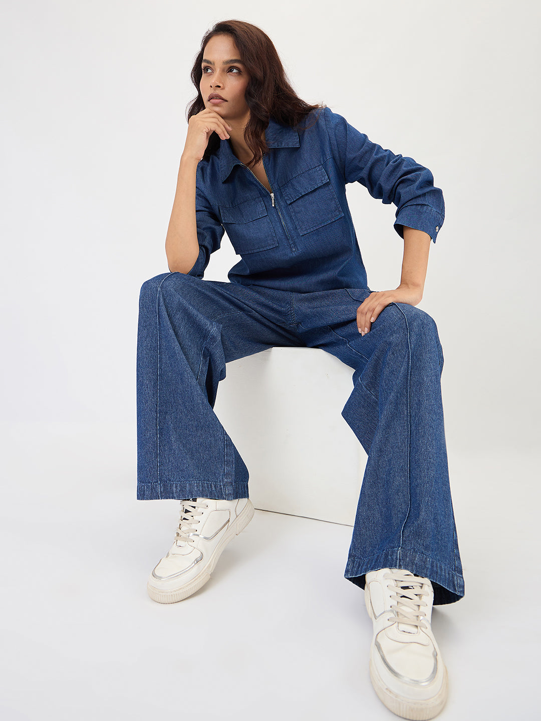 Navy Blue Denim Cargo Pants