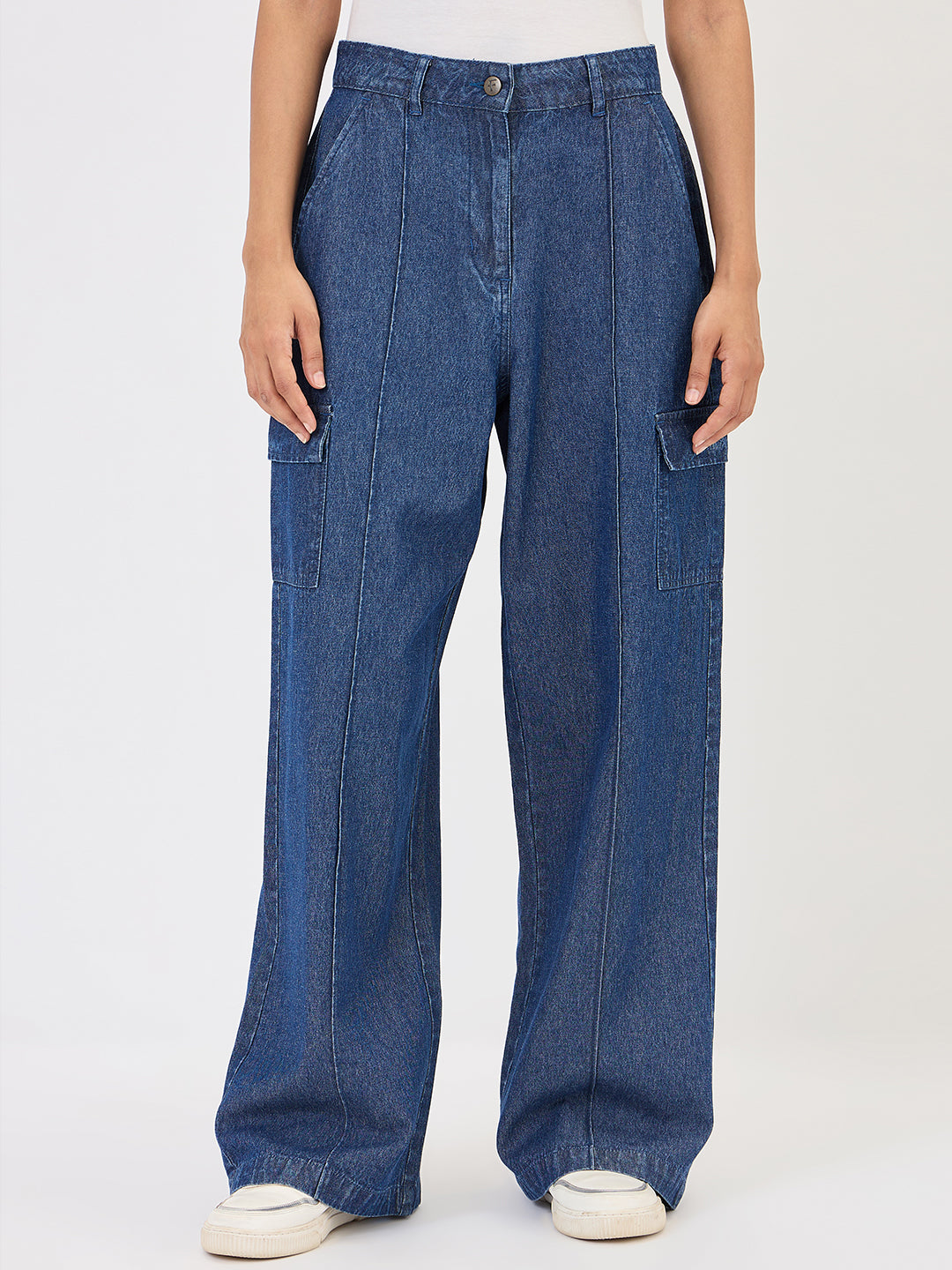 Navy Blue Denim Cargo Pants