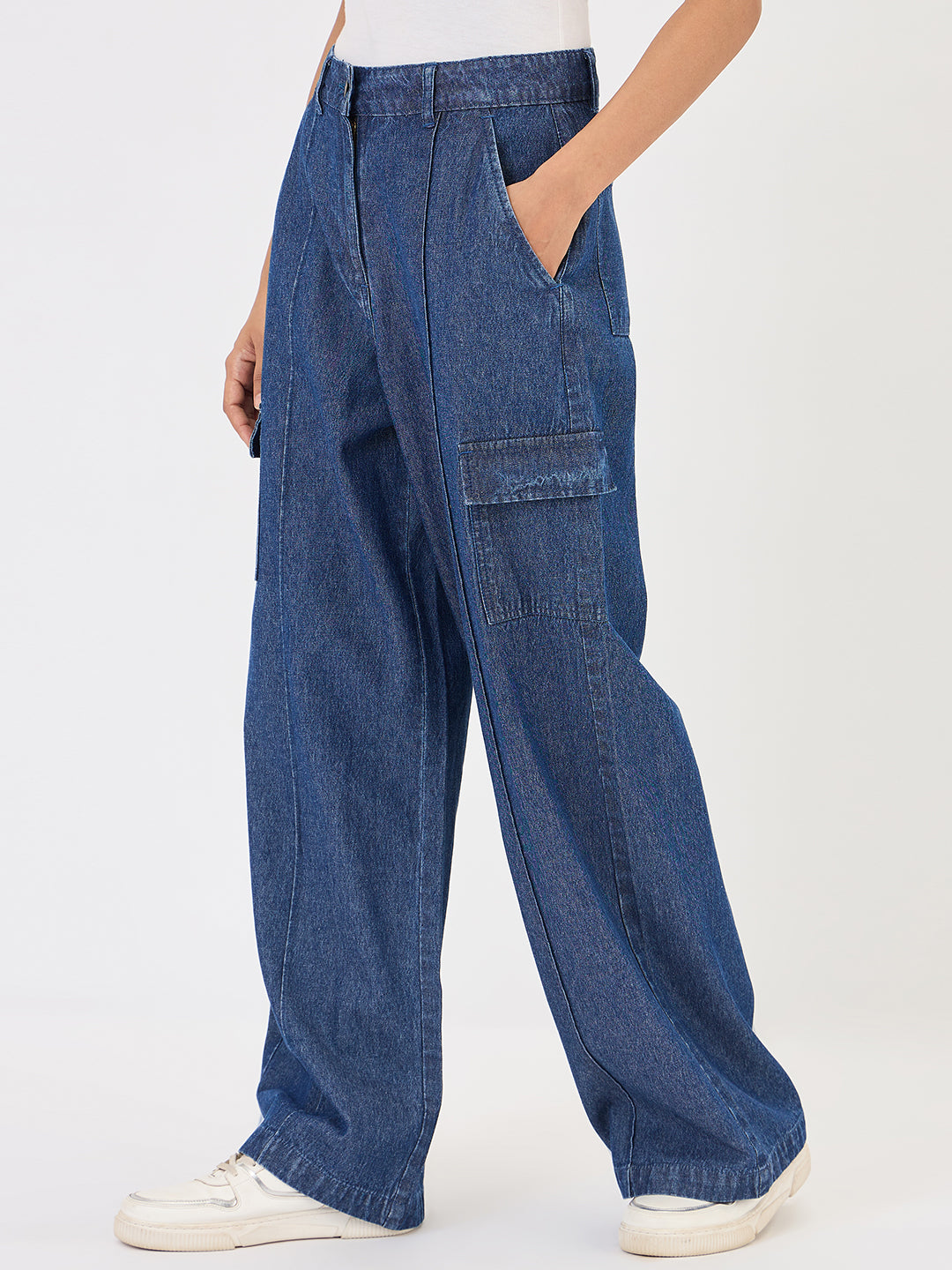 Navy Blue Denim Cargo Pants