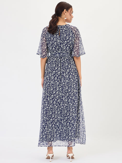 Navy Floral Print Maxi Dress