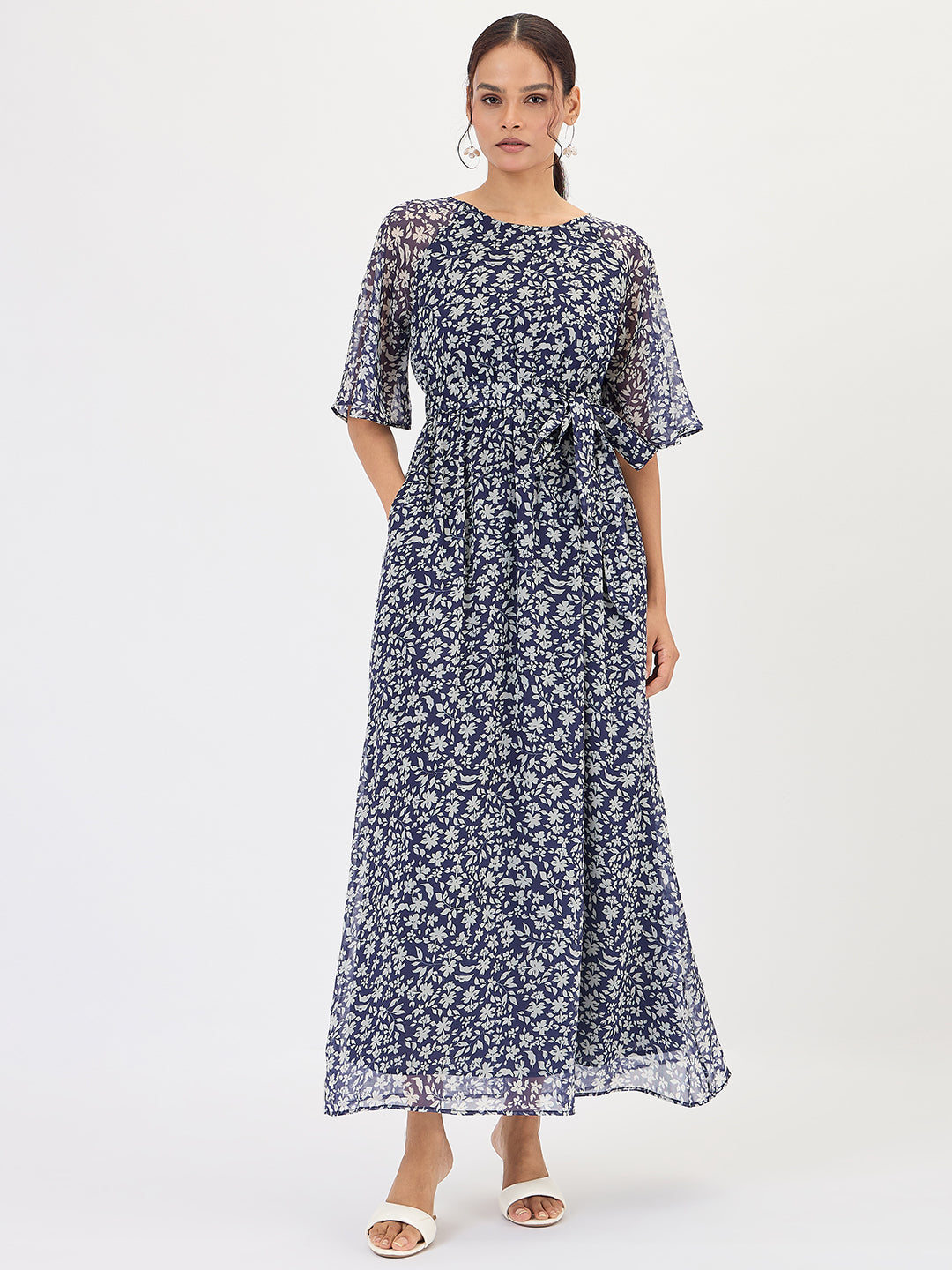 Navy Floral Print Maxi Dress