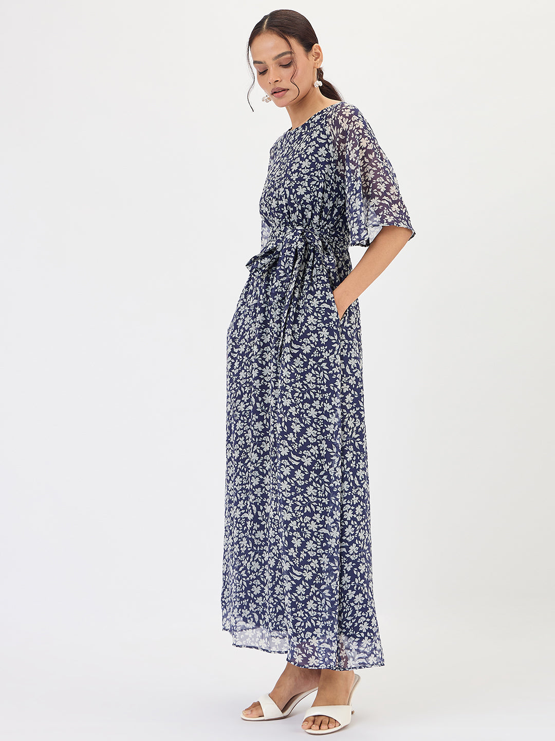 Navy Floral Print Maxi Dress