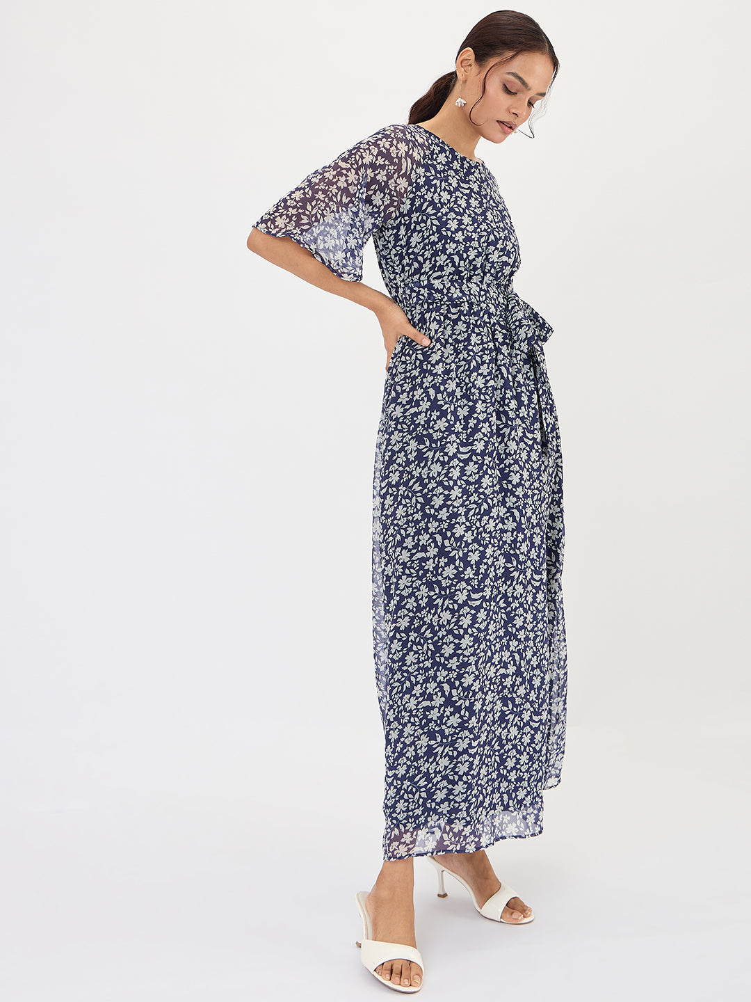 Navy Floral Print Maxi Dress