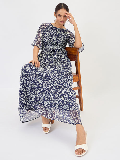 Navy Floral Print Maxi Dress