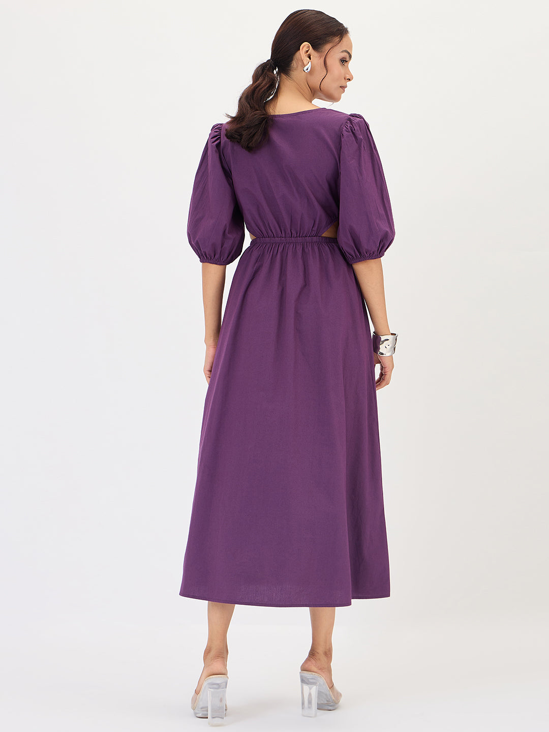 Deep Purple Poplin Cut Out Maxi Dress