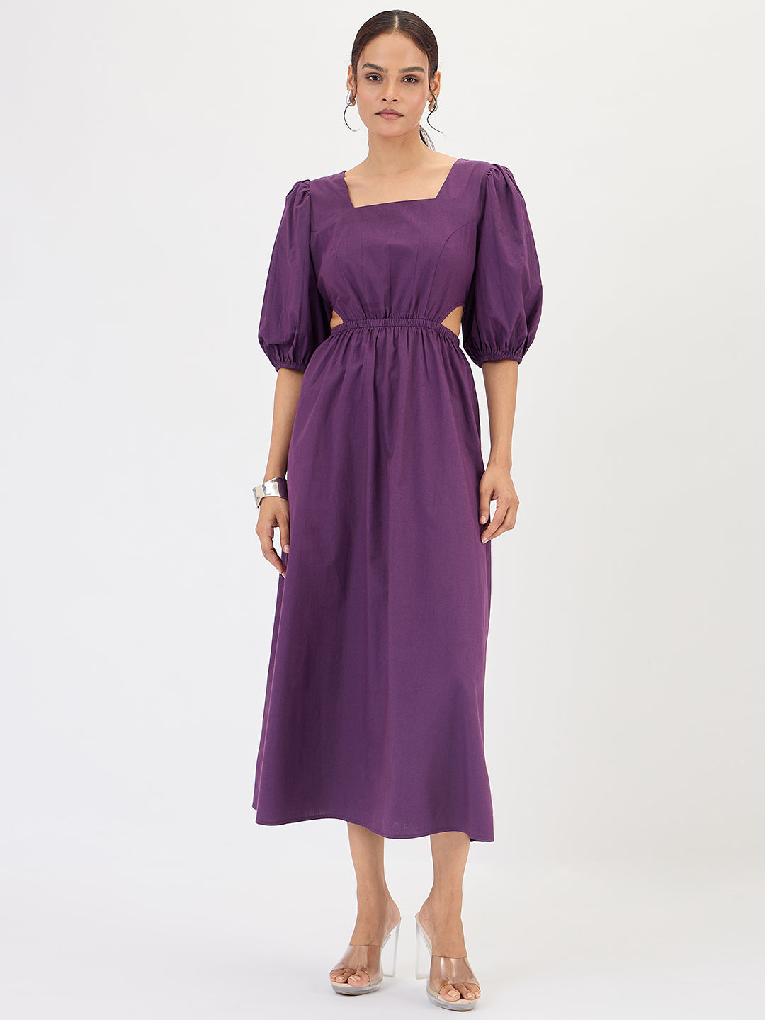 Deep Purple Poplin Cut Out Maxi Dress