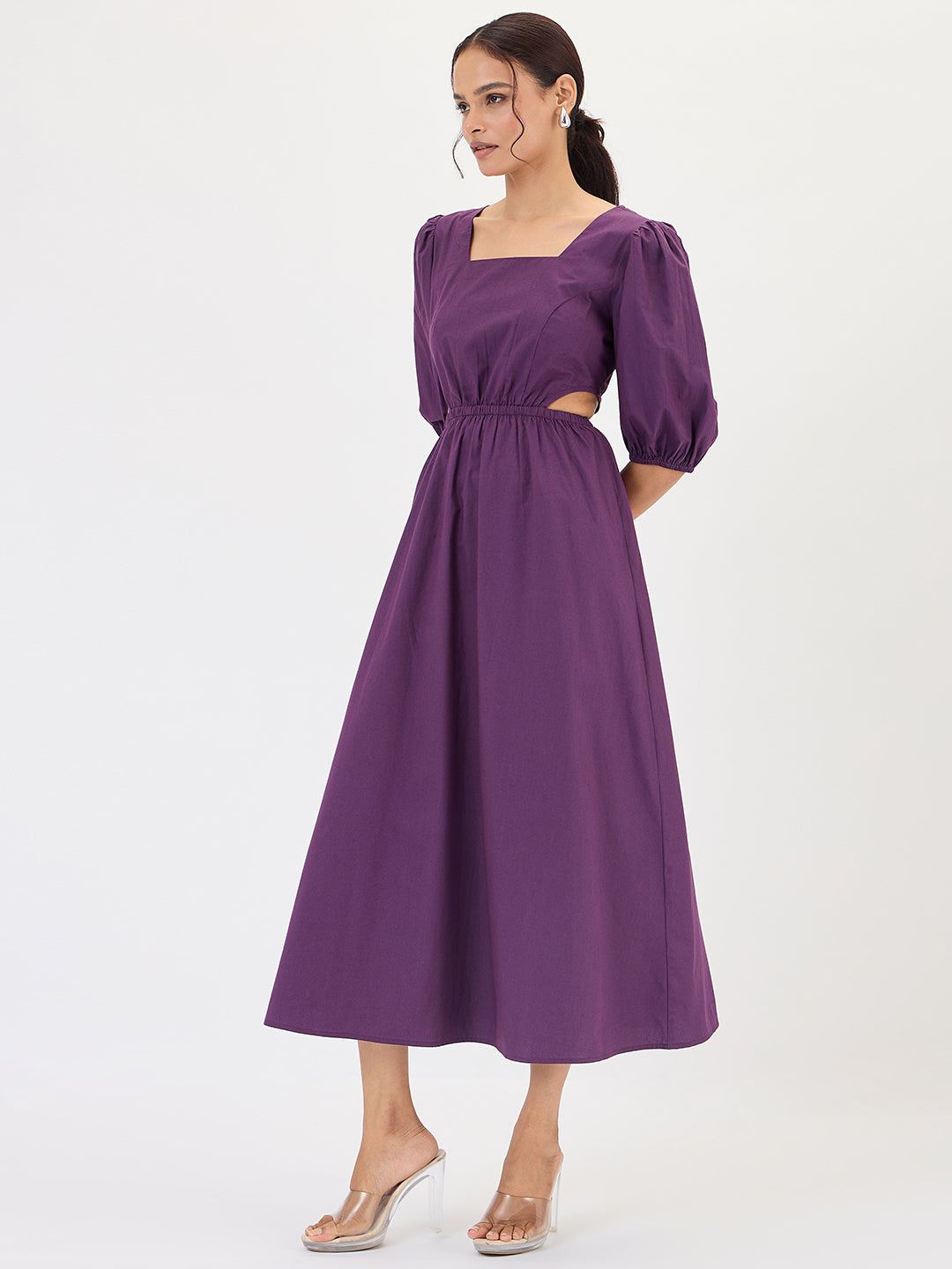Deep Purple Poplin Cut Out Maxi Dress