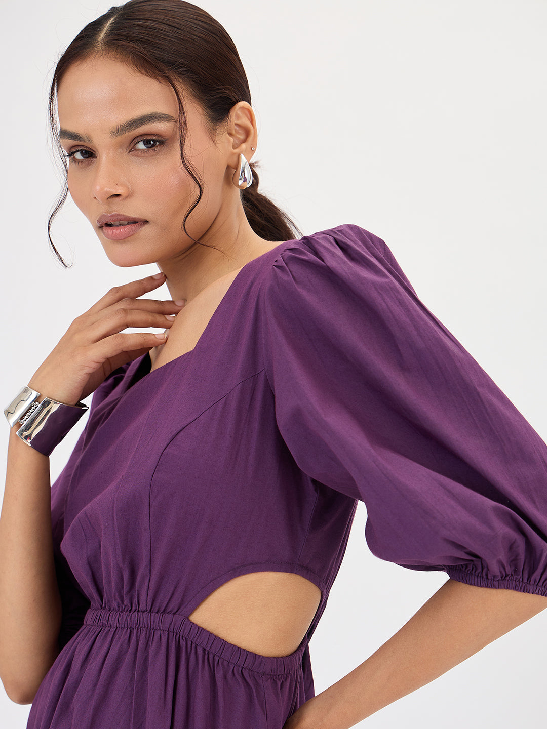 Deep Purple Poplin Cut Out Maxi Dress