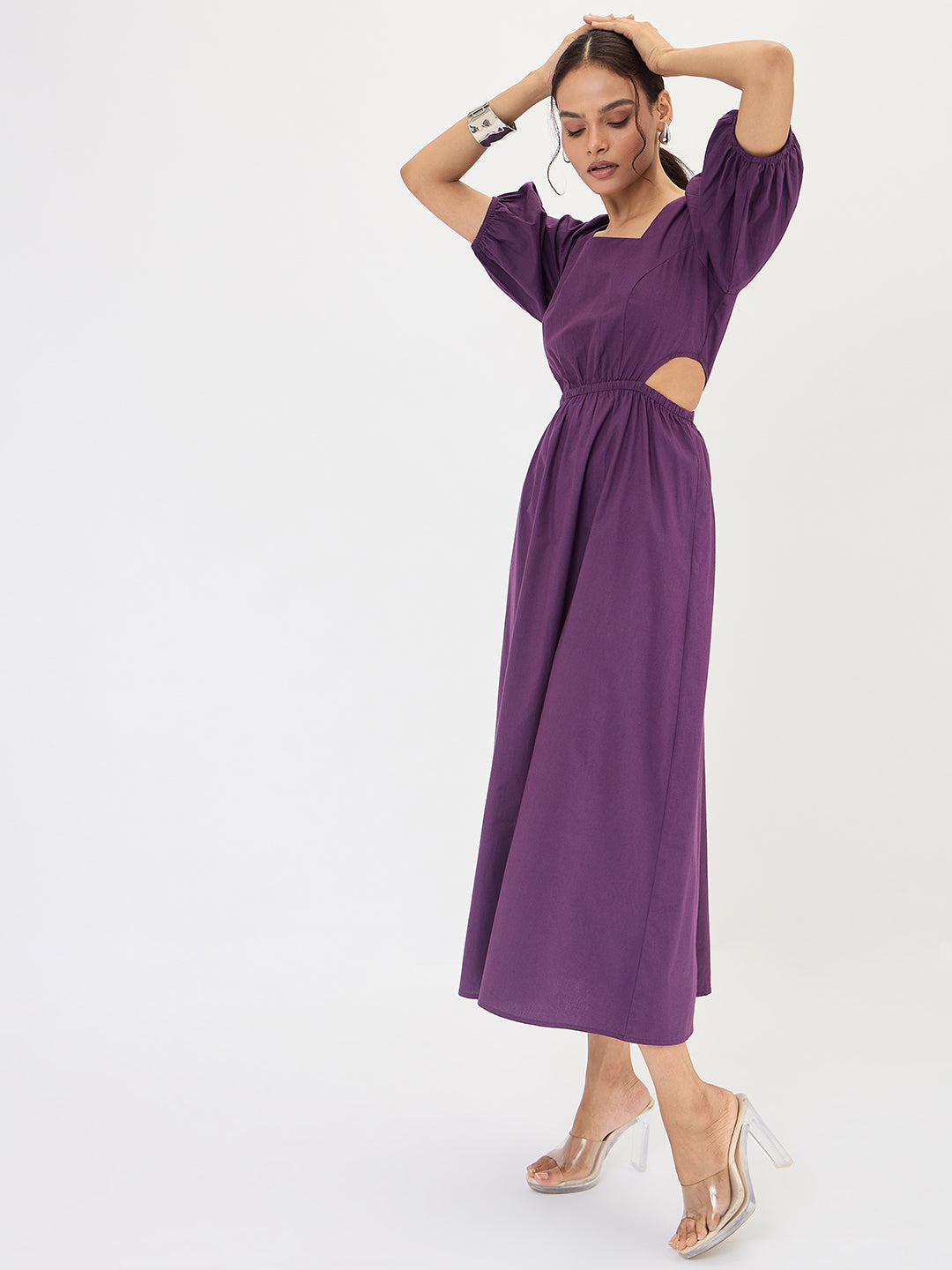 Deep Purple Poplin Cut Out Maxi Dress