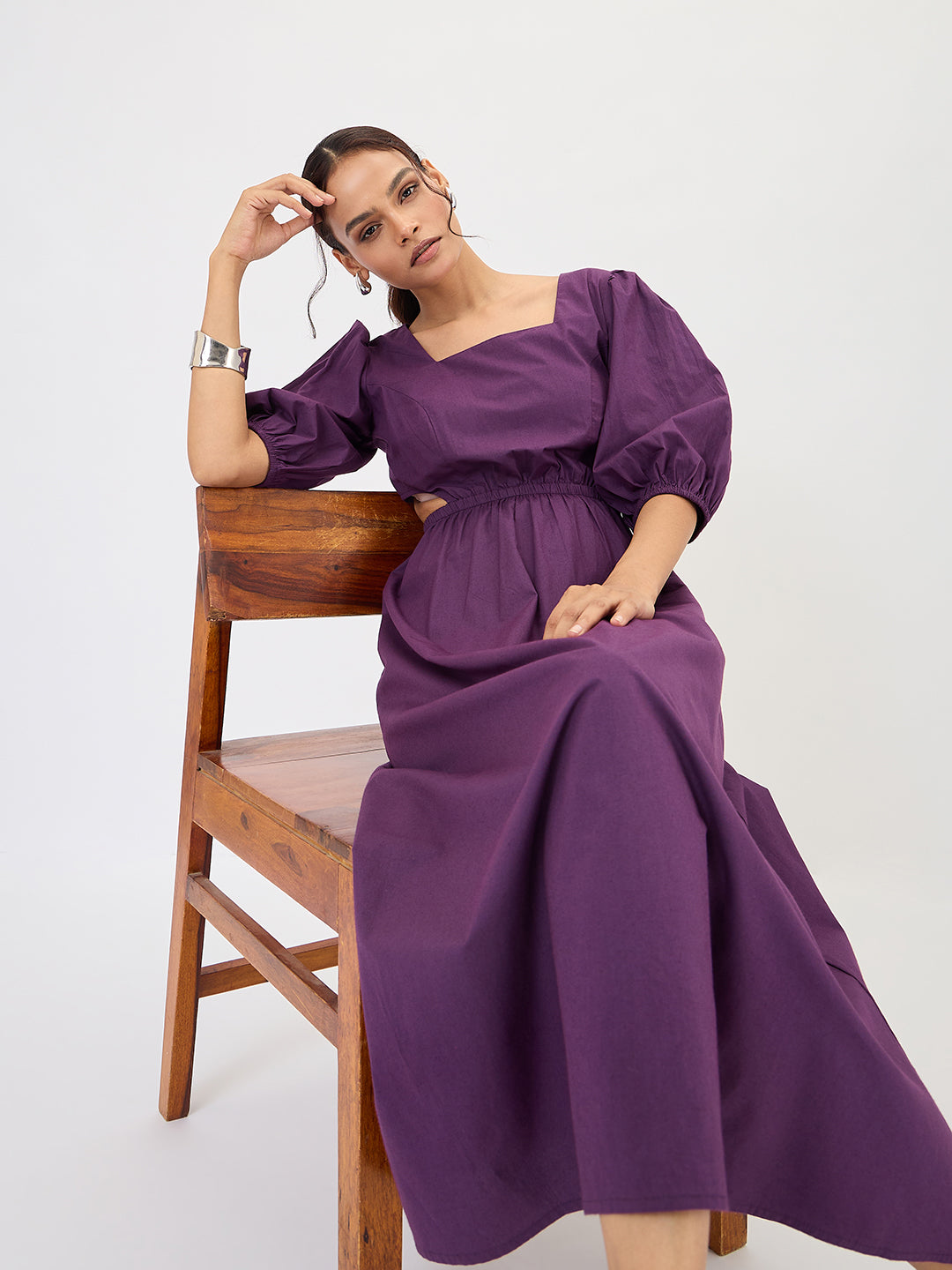 Deep Purple Poplin Cut Out Maxi Dress