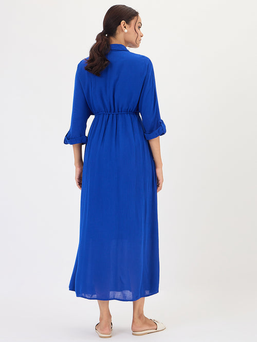 Royal Blue Crinkled Shirt Maxi Dress