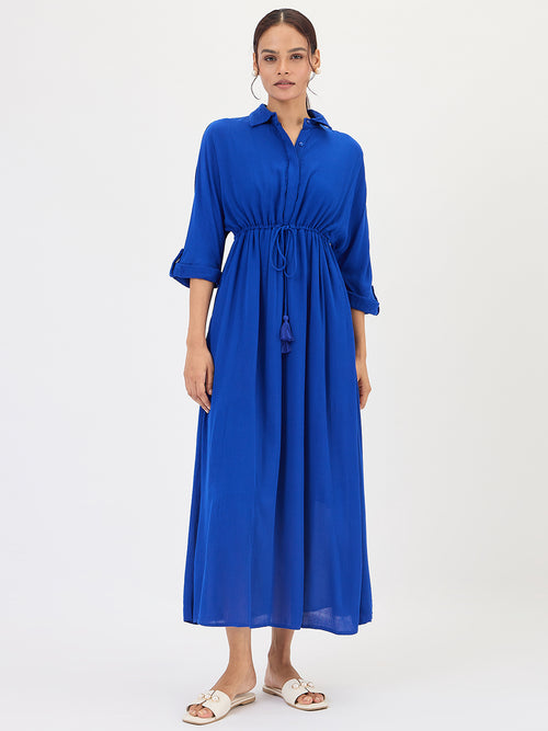 Royal Blue Crinkled Shirt Maxi Dress