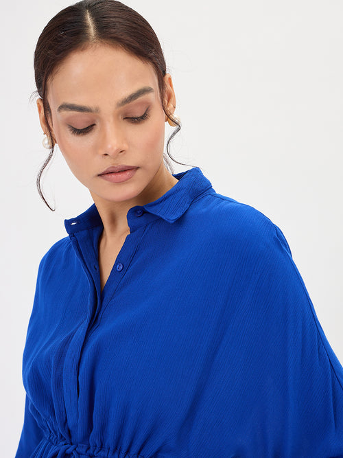 Royal Blue Crinkled Shirt Maxi Dress