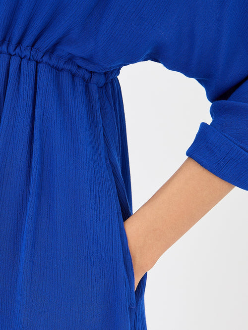 Royal Blue Crinkled Shirt Maxi Dress