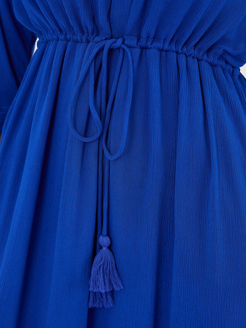Royal Blue Crinkled Shirt Maxi Dress
