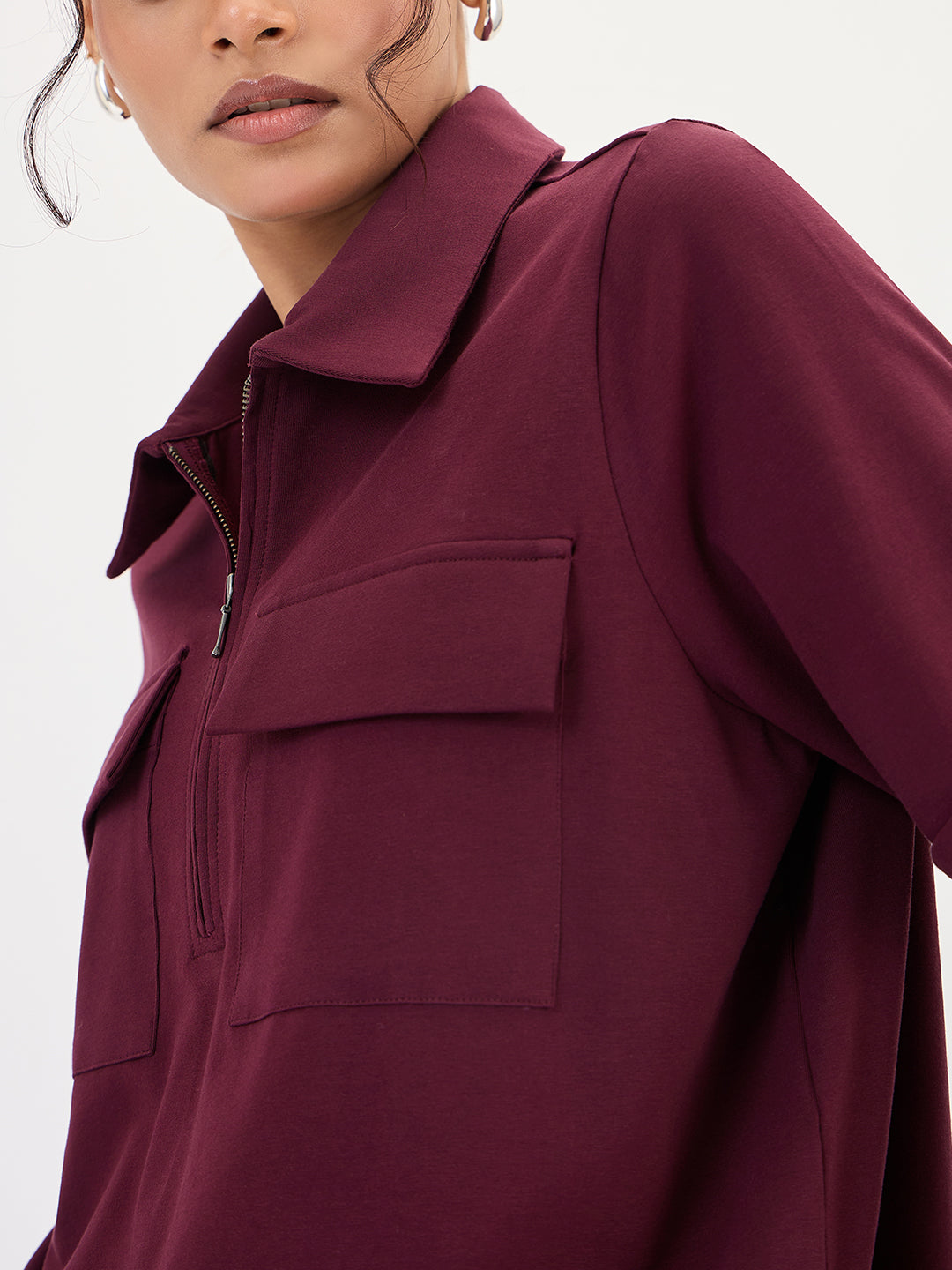 Wine Half Zip Up Travel Top