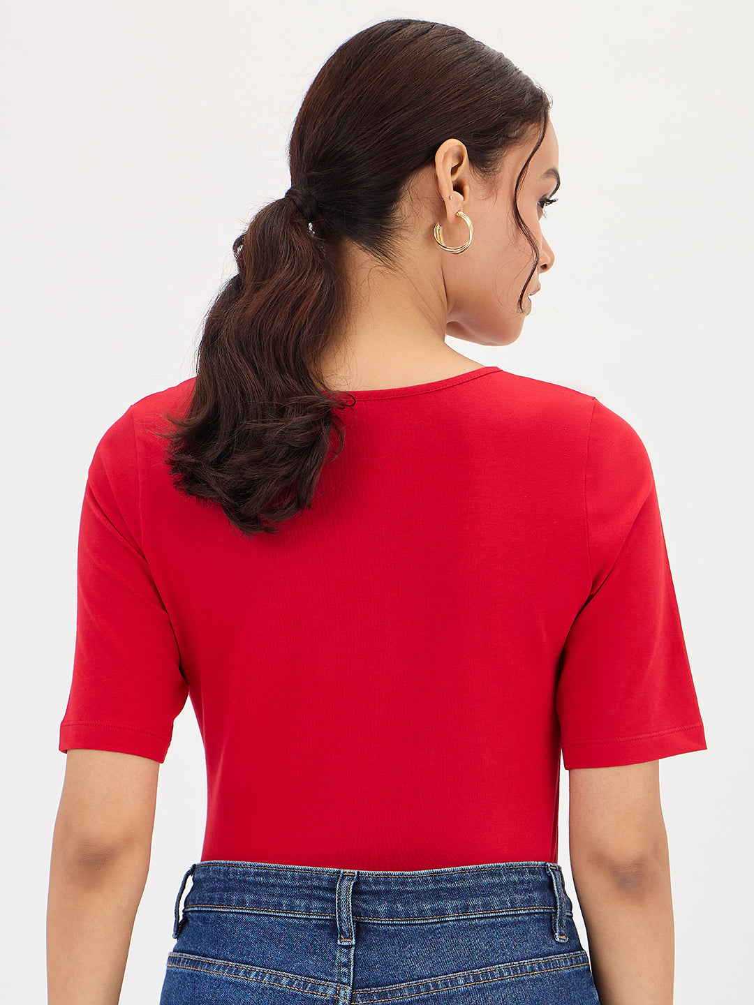 Red Cotton Knit Bodysuit