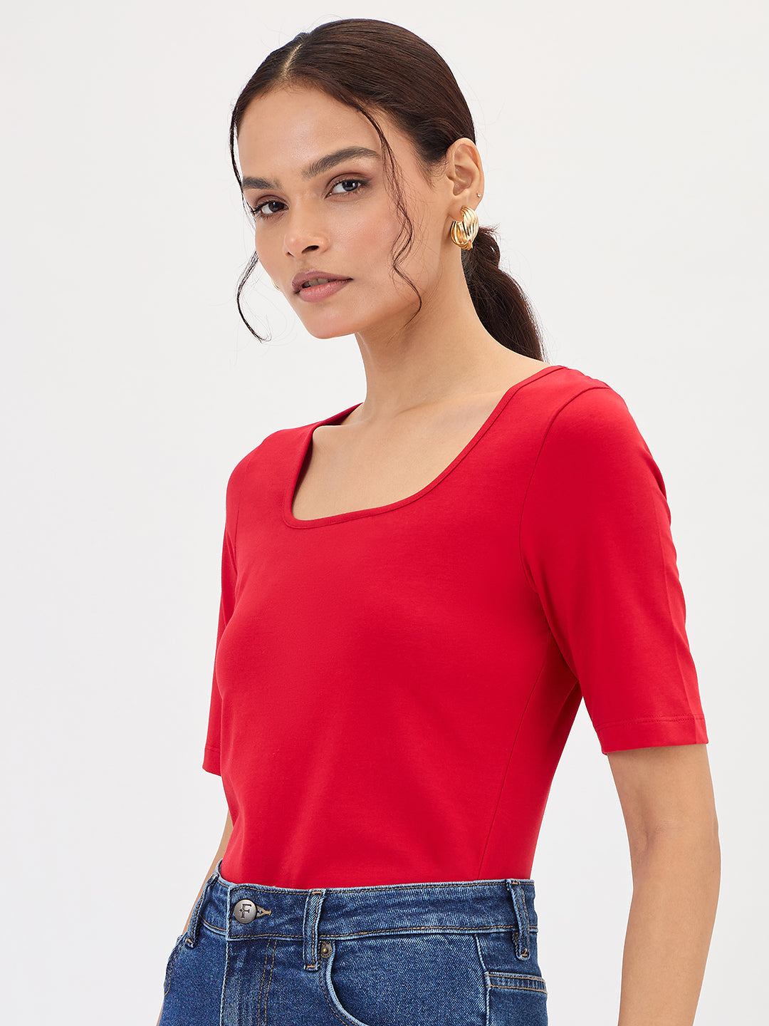 Red Cotton Knit Bodysuit