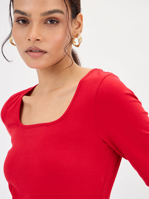 Red Cotton Knit Bodysuit