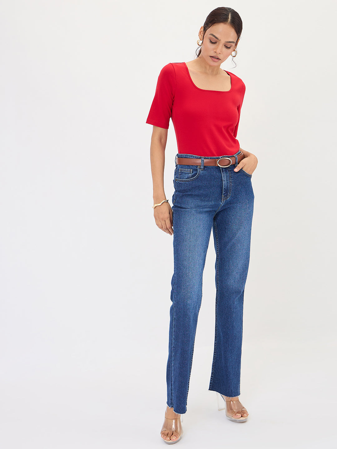 Red Cotton Knit Bodysuit