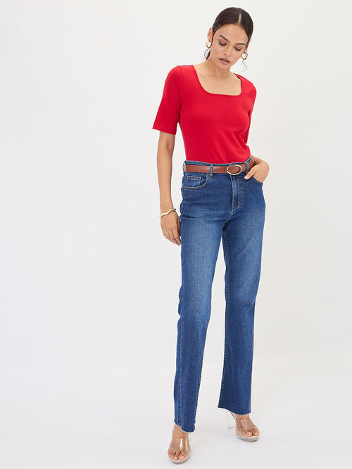 Red Cotton Knit Bodysuit